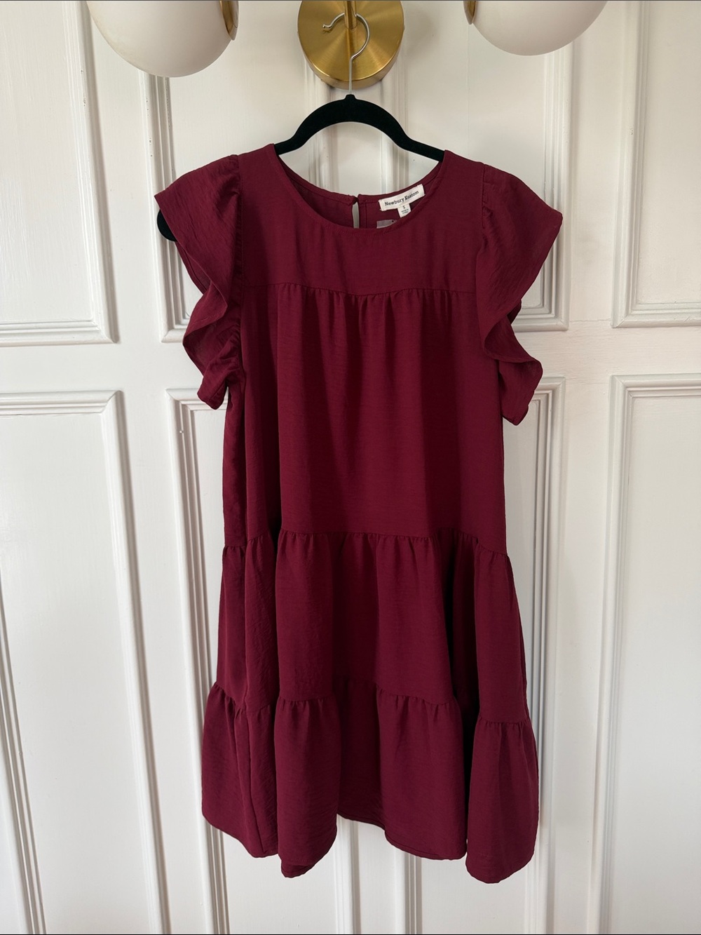 Newbury Kustom Burgundy Ruffle Sleeve Mini Dress NWT Women’s Size Small